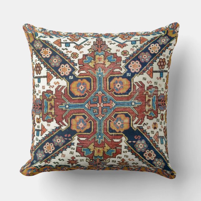 Antique Zeykhur Oriental Rug Design Throw Pillow (Front)