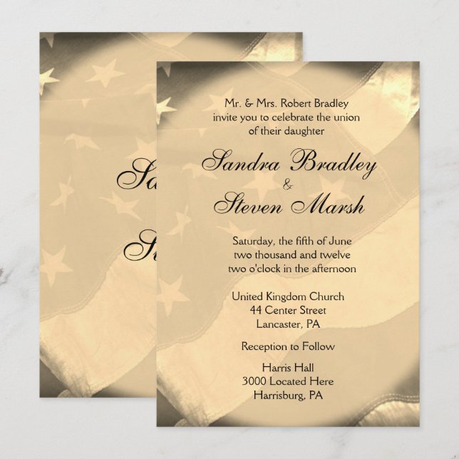 Antiqued American Flag Wedding Invitations (Front/Back)