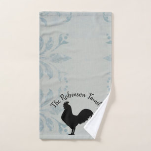 Antiqued Blue Rooster Hand Towel