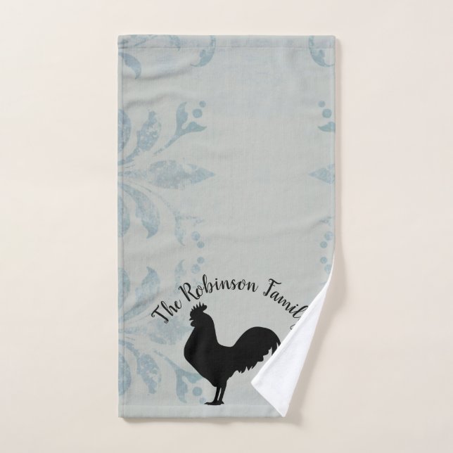 Antiqued Blue Rooster Hand Towel (Hand Towel)