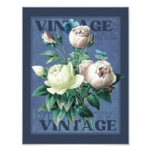 Antiqued Blue Vintage Heirloom Rose Fine Art Print