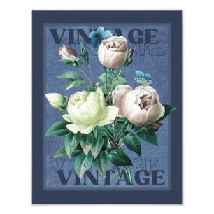 Antiqued Blue Vintage Heirloom Rose Fine Art Print