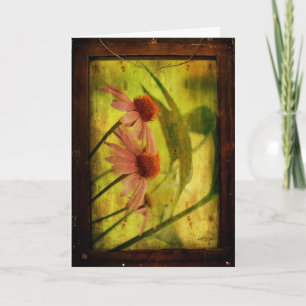 Antiqued Cone Flowers Framed - Birthday Card