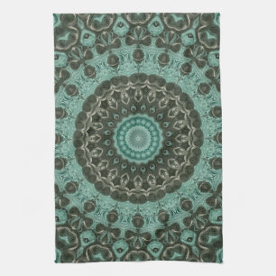 Antiqued Emerald and Turquoise Medallion Tea Towel