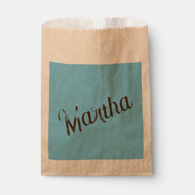 Antiqued Name Favour Bags (Sky Blue & Copper) (Front)