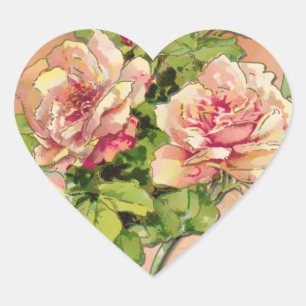 Antiqued Pink Roses (Heart Shaped Stickers) Heart Sticker