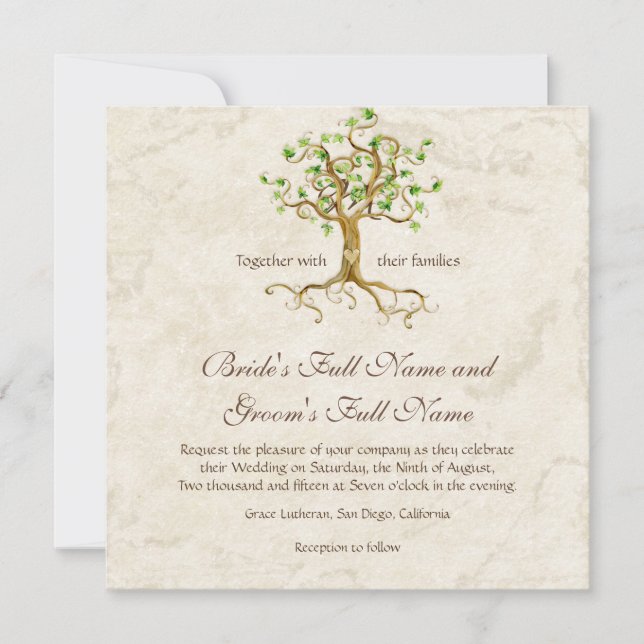 Antiqued swirl tree roots the wedding invitation (Front)