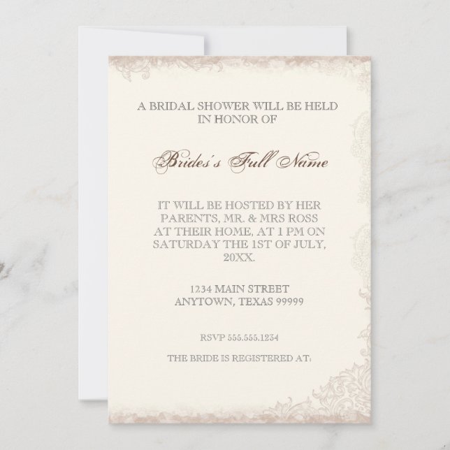 Antiqued Victorian Rose Bridal Shower Invitation (Front)