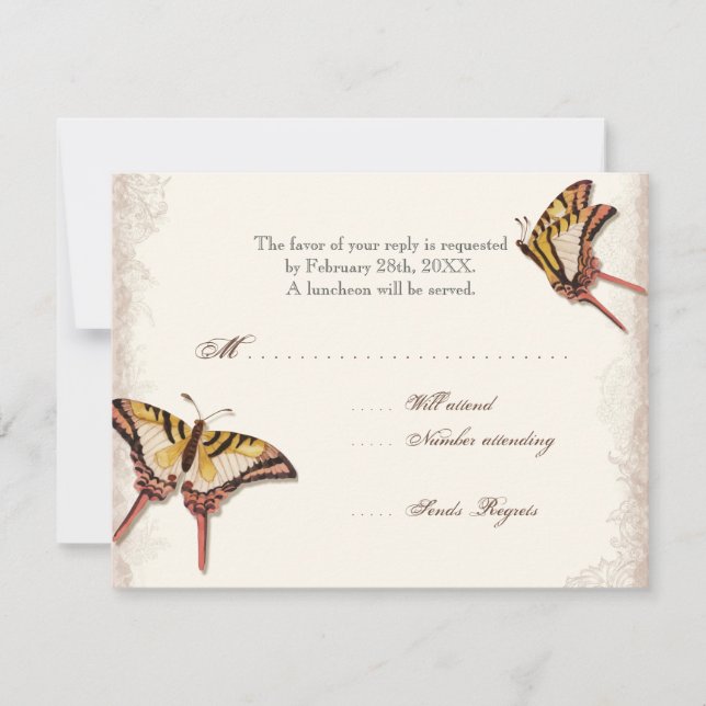 Antiqued Victorian Rose Girl Baby Shower RSVP Card (Front)