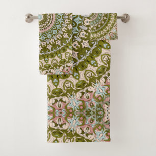Antiqued Victorian Style Medallion Design Bath Towel Set
