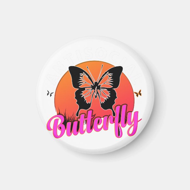 antisocial butterfly design vector illustration magnet (Front)