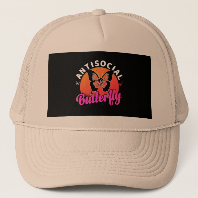 antisocial butterfly design vector illustration trucker hat (Front)