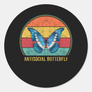 Antisocial Butterfly Vintage Retro Introvert Classic Round Sticker