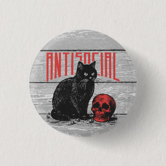 Antisocial Cat and Skull 3 Cm Round Badge