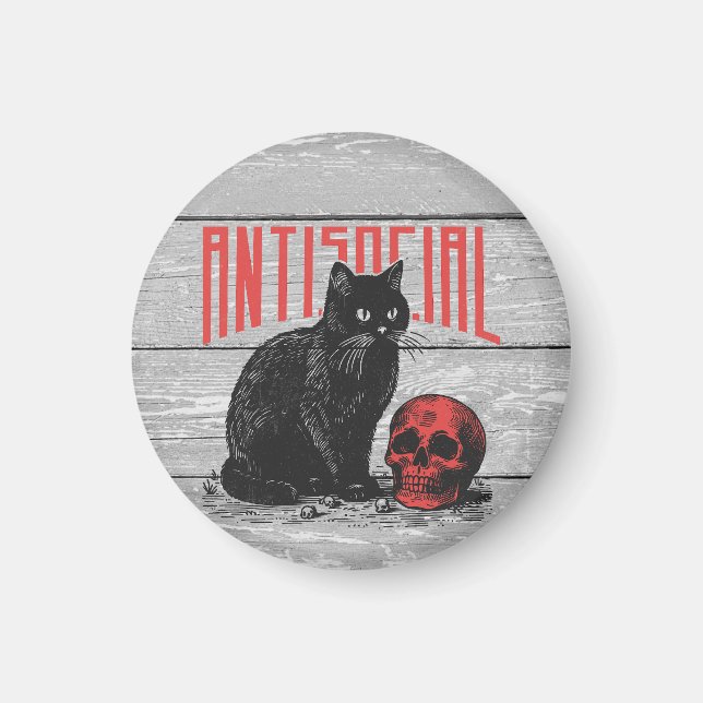 Antisocial Cat and Skull Magnet (Front)