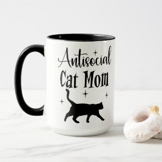 Antisocial Cat Mom Black Cat Stars Funny Sarcastic Mug
