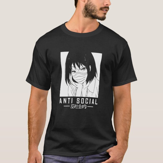 Antisocial Japanese Girl Illustration With Face Ma T-Shirt (Front)