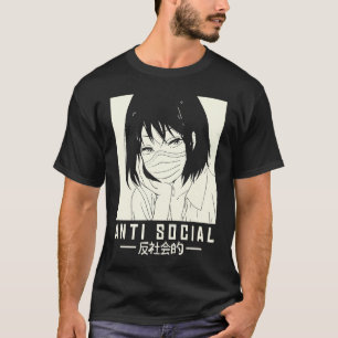 Antisocial Japanese Girl illustration with Face Ma T-Shirt