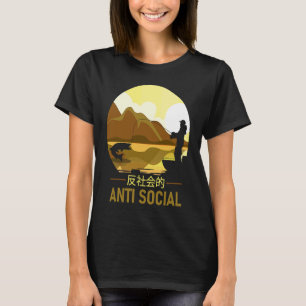 Antisocial Japanese men's fishing text aesthetic T-Shirt