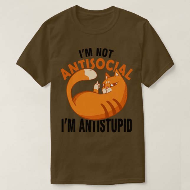 AntiSocial Middle Finger Kitty Cat  T-Shirt (Design Front)
