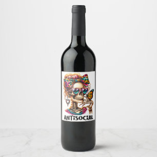 Antisocial Skeleton Lady Wine Label