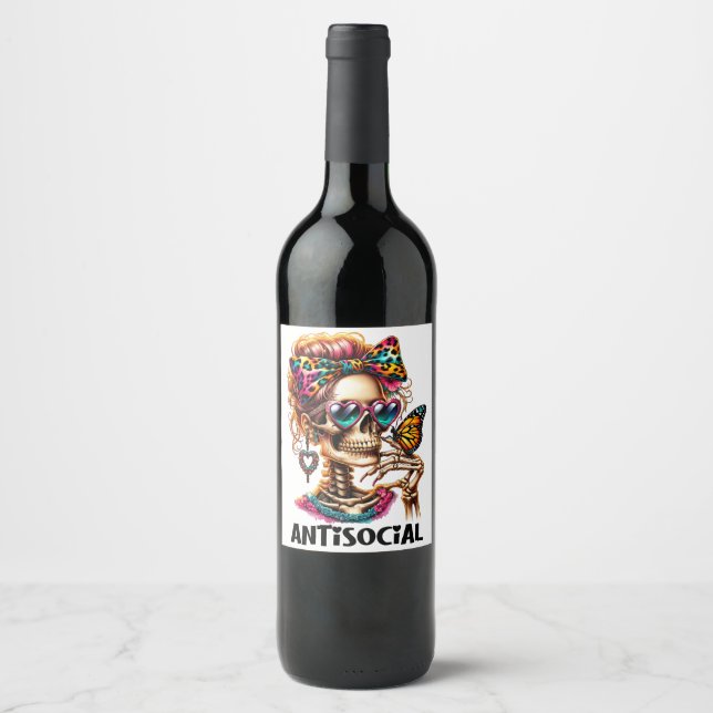 Antisocial Skeleton Lady Wine Label (Front)