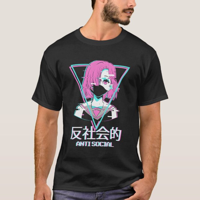 Antisocial Vaporwave Anime Japanese Aesthetic T-Shirt (Front)