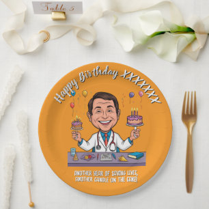 ANTISTRESS DOCTORS BIRTHDAY PARTY ORANGE PAPER PLATE