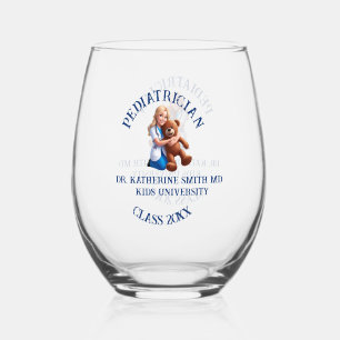 antistress pediatrician teddy bear kids university stemless wine glass