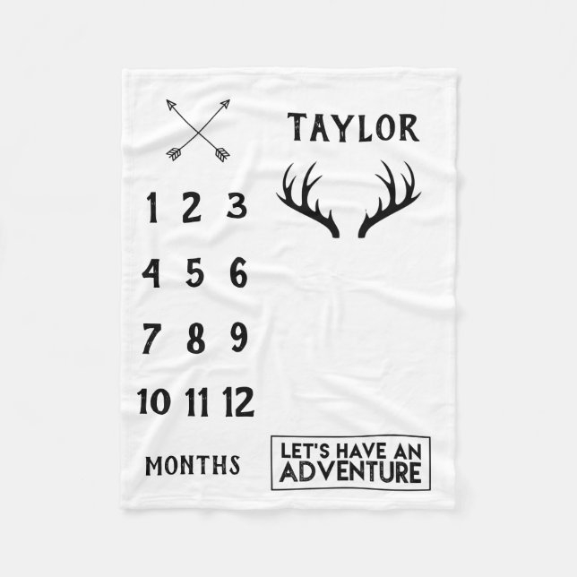 Antler Adventure Baby Boy Milestone Blanket (Front)