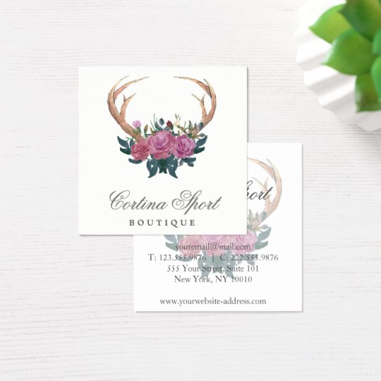 Antler and roses rustic chic business card
