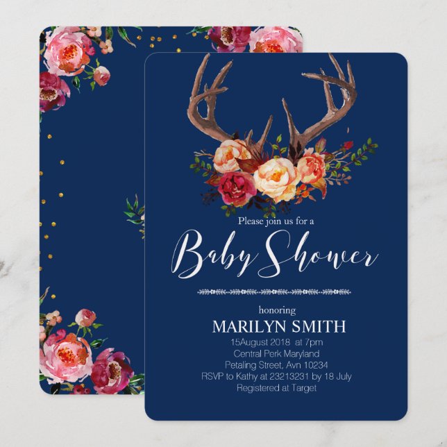 Antler baby shower invitation (Front/Back)