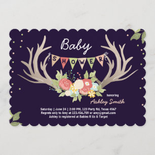 Antler Baby Shower Invitation Deer Woodland Floral