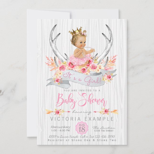 Antler Boho Princess Tribal Baby Shower Invitation (Front)