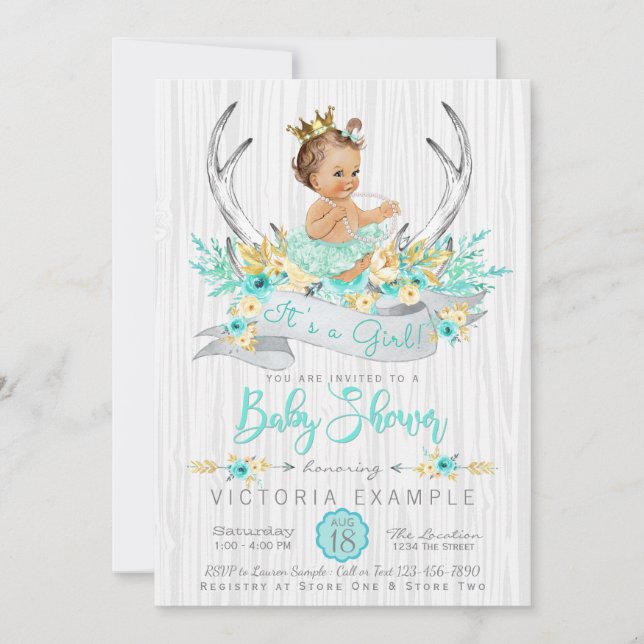 Antler Boho Princess Tribal Baby Shower Invitation (Front)