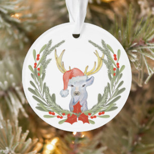 Antler Deer Santa Hat Wreath Kids Ornament