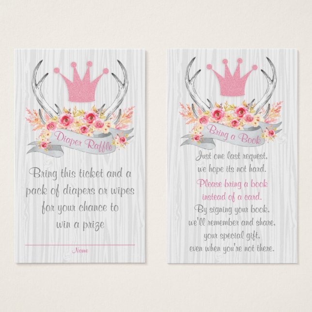 Antler Diaper Raffle Ticket and Bring a Book Card (Front & Back)