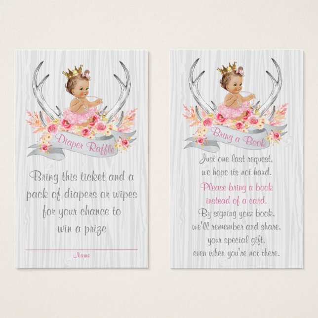 Antler Diaper Raffle Ticket and Bring a Book Card (Front & Back)