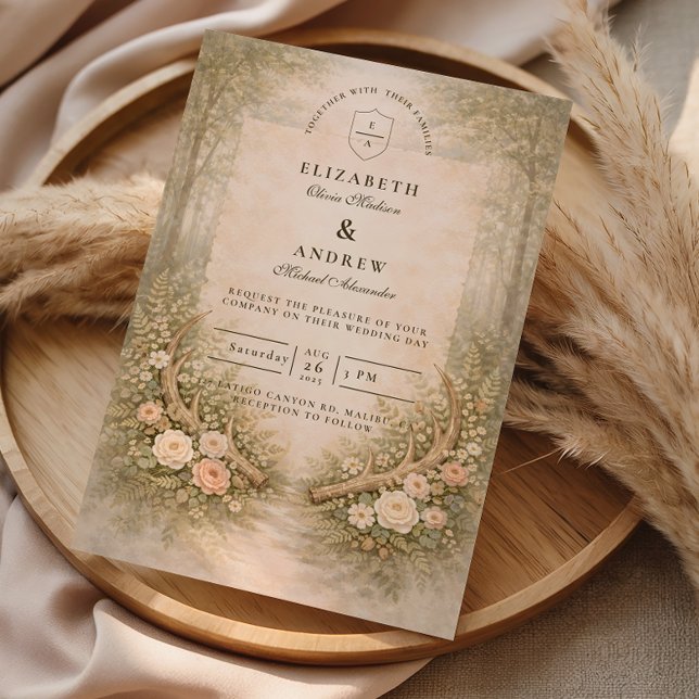 Antler Floral Boho Wedding Invitation (Creator Uploaded)