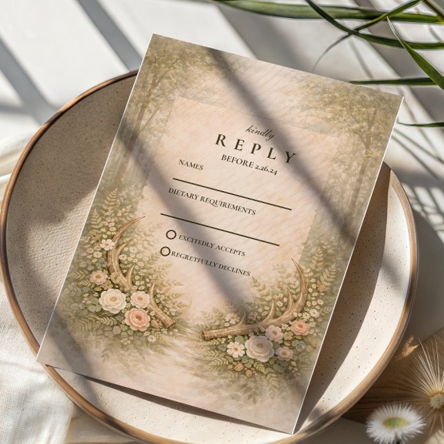 Antler Floral Boho Wedding RSVP Card (Creator Uploaded)