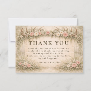 Antler Floral Woodland Wedding Thank You Card