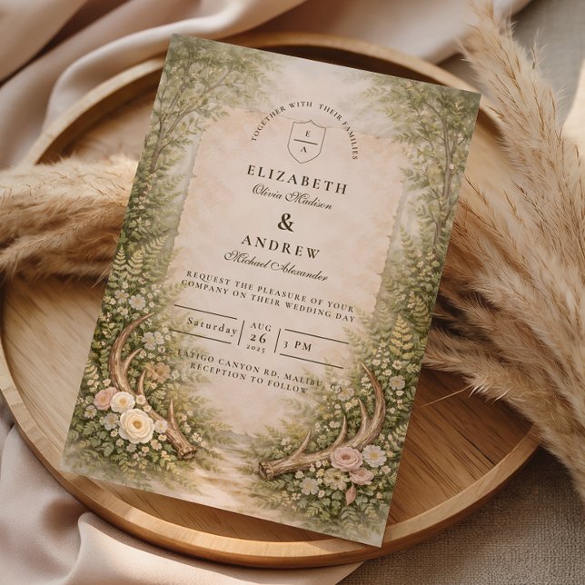 Antler Forest Romance Wedding Invitation (Creator Uploaded)