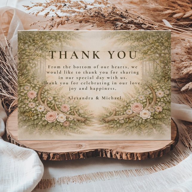 Antler Forest Romance Wedding Thank You Card (Creator Uploaded)
