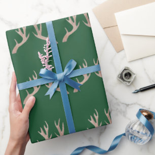 Antler green wrapping paper