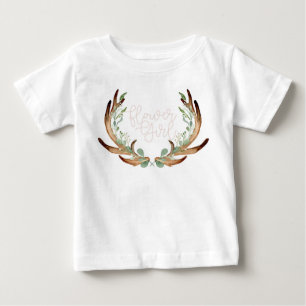 Antler & Greenery Watercolor Wreath   Flower Girl Baby T-Shirt