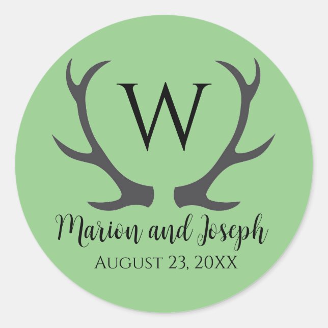 Antler Initial Wedding Envelope Seal Favour Sticke (Front)