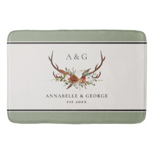 Antler terracotta sage green botanical floral show bath mat