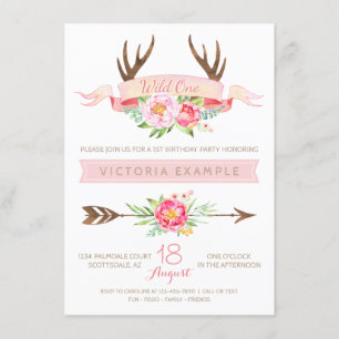 Antler Wild One Tribal First Birthday Invitations