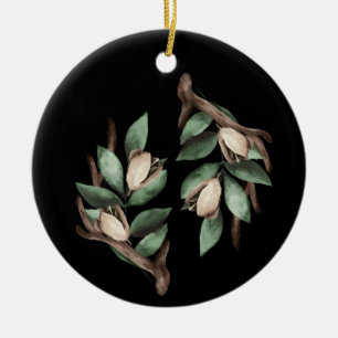 Antler with green branch ceramic tree decoration