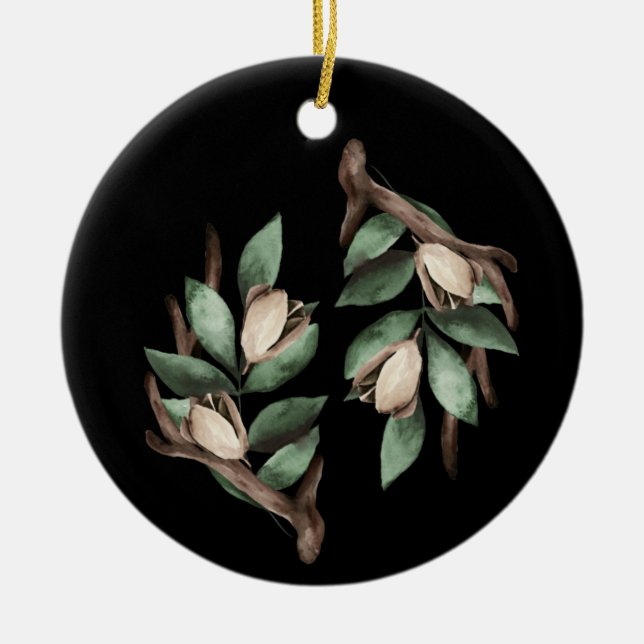 Antler with green branch ceramic tree decoration (Front)